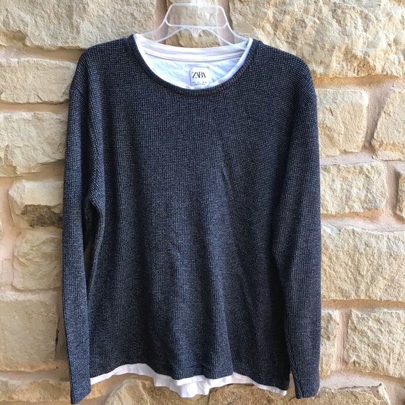 Zara Sweaters - Zara Sweater Crew Neck Cotton Trim Flaw! Long Slve